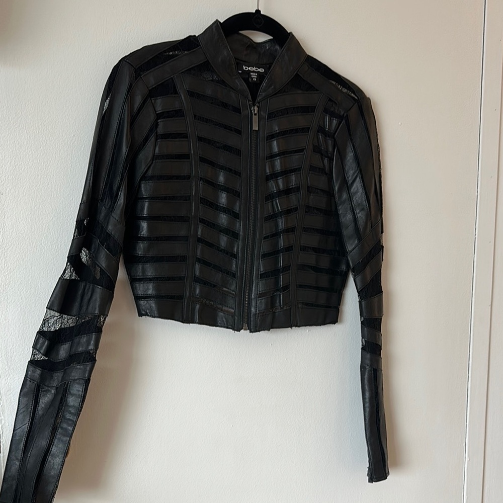 Bebe Black Leather & LACE Jacket